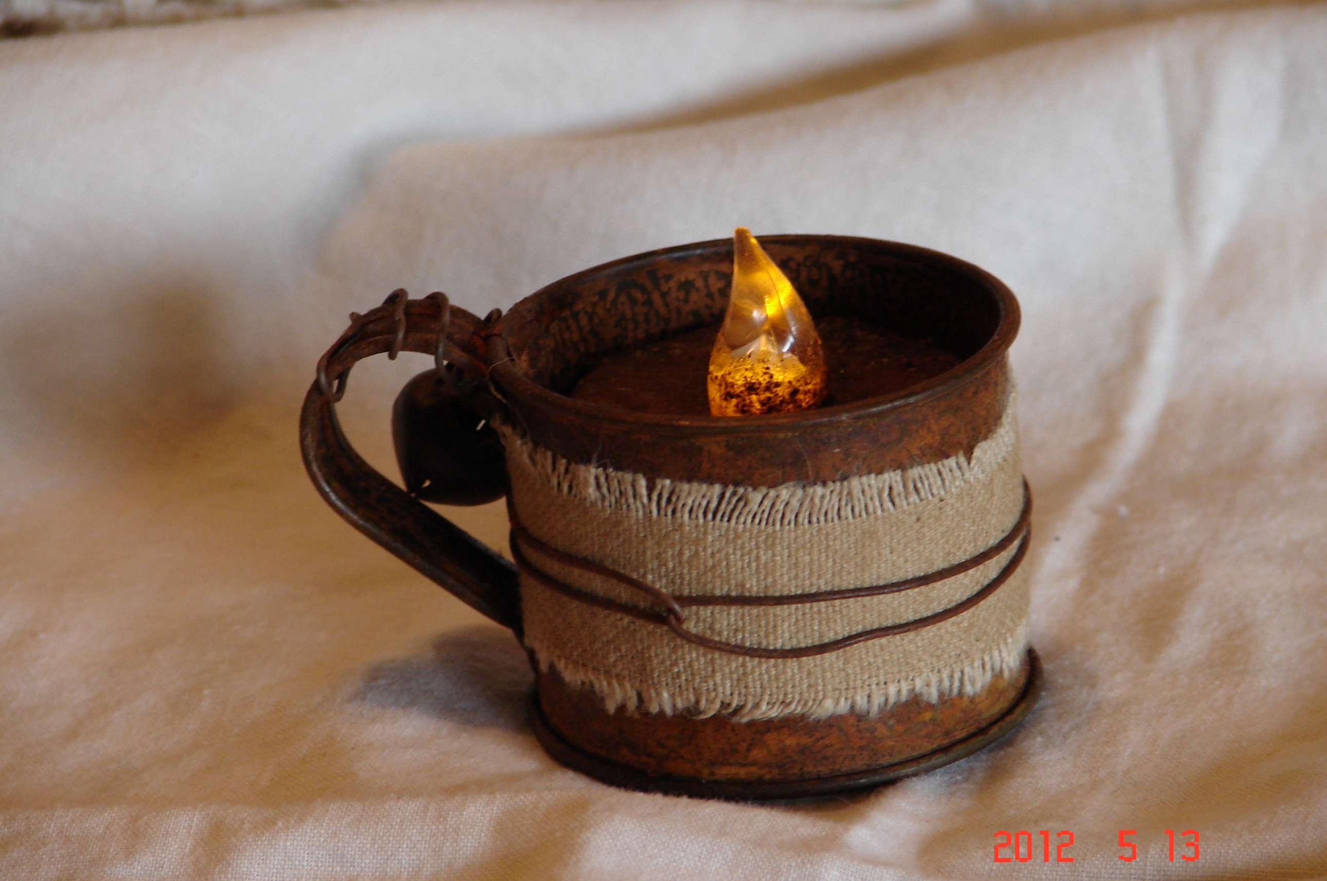 Primitive Battery Tea Light Candle Rusty Cup Holder on Luulla